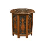 A Moorish style brass inlaid hardwood occasional table, 20th century,