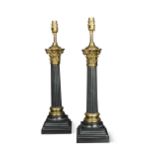 A pair of cast metal Corinthian column table lamps, 20th century,