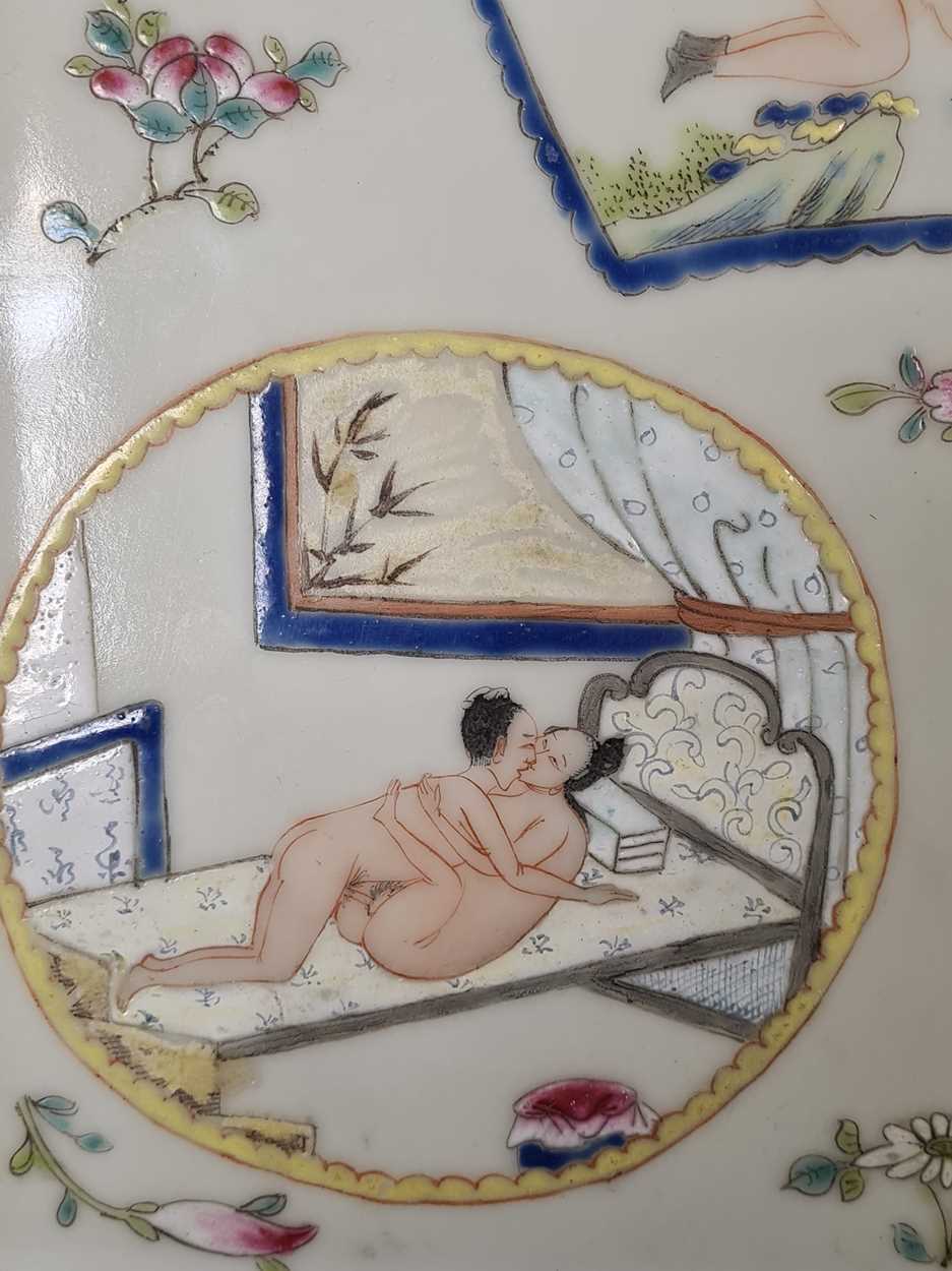 A Chinese porcelain erotic subject plaque, mid 20th century, - Image 9 of 13