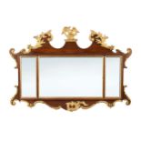 A Chippendale style mahogany and gilt three plate wall mirror, 19th century,