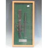 A framed Fairbairn Sykes Commando dagger, 53 x 26cm