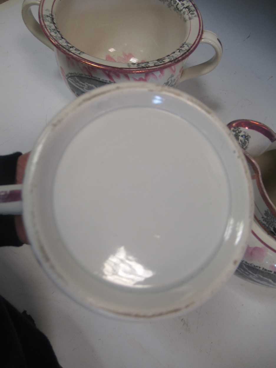 A Sunderland lustre commemorative jug, a chamber pot and novelty frog mug (3)Fading to decoration - Bild 2 aus 20