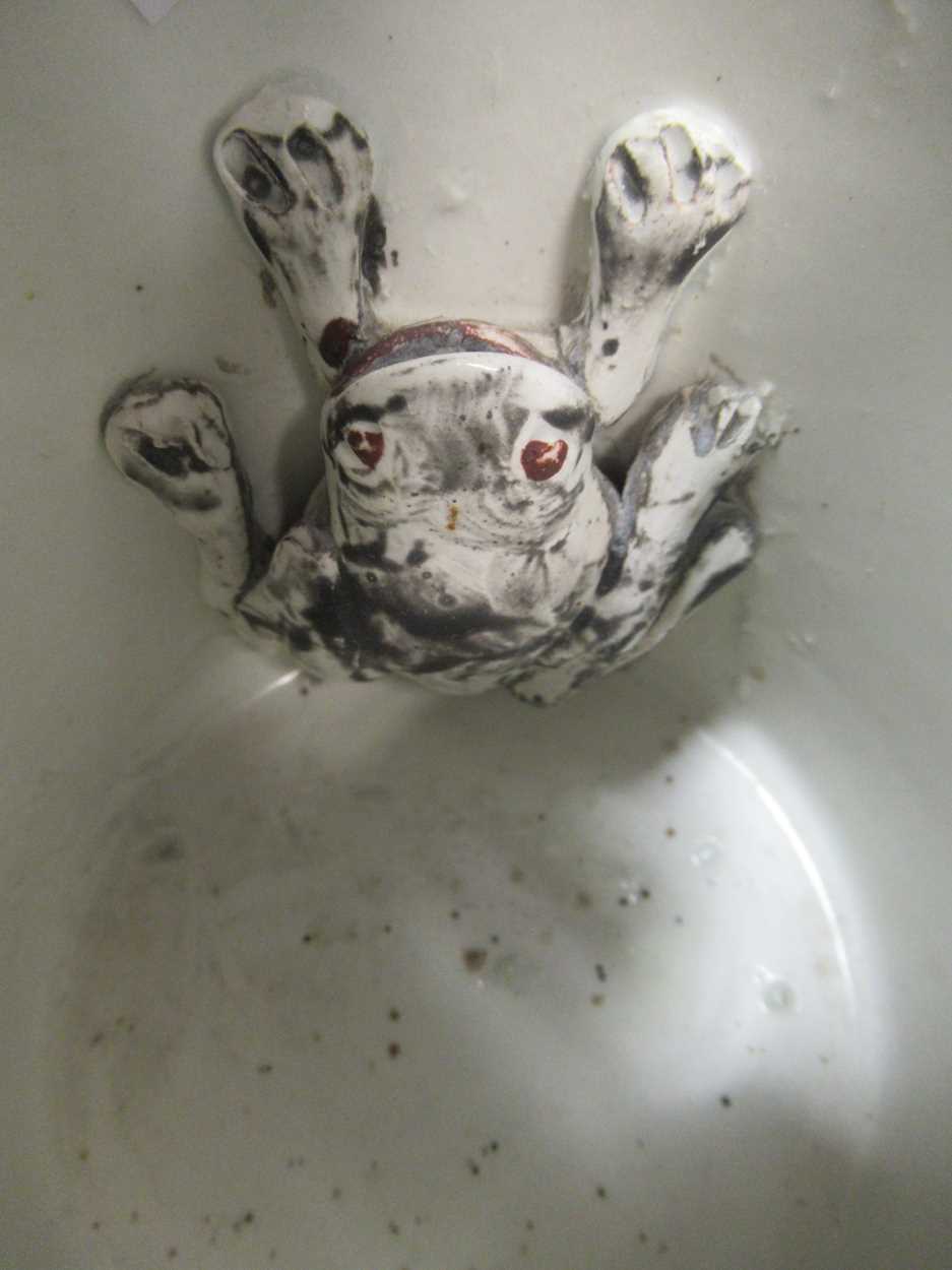 A Sunderland lustre commemorative jug, a chamber pot and novelty frog mug (3)Fading to decoration - Bild 6 aus 20