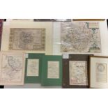 County maps, mainly of Bedfordshire, including a coloured engraving by Saxton and Kip, 27 x 33cm,