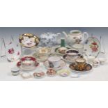 A collection of porcelain and bone china including a Derby coffee can painted with lake of Kilarney,