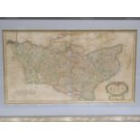 Robert Morden, Kent, hand coloured engraved map, circa 1700, 35 x 63cm (image), with two panoramic