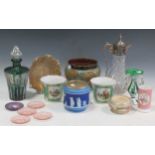 A collection of pottery and porcelain to include a jasperware biscuit barrel, a Doulton pot, a