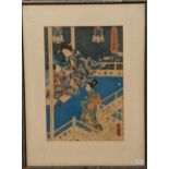 Three Japanese prints, two on linen, one on paper, largest 35 x 24cmProvenance:Wood Hall, Hilgay,