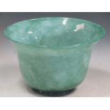 Attributed to Monart, a flared green glass bowl/vase, 16.5 high x 26cm diameter