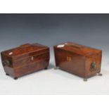 A George III burr yew wood sarcophagus shaped tea caddy 19 x 29 x 15cm together with a Regency