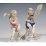 A pair of German porcelain allegorical figures of the Seasons Spring and Summer, tallest 14cm