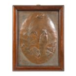 An Arts & Crafts repoussé decorated copper panel,