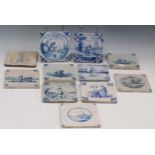 A set of eleven delft tiles decorated with fishing and rural scenes, 12.5cm