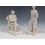 Two Parian figures, one of the Duke of Wellington seated by Samuel Alcock & Co,29cm tall, the
