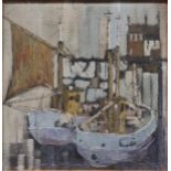 H. E. Hull boats in a harbouroil on canvassigned to the bottom 'H. E. HULL'58 x 51cm