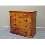 A late 19th century mahogany chest of two short over three long drawers raised on a plinth base, 101