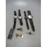 Two pairs of cufflinks, hallmarked or stamped 9ct and a pin stamped '9CT', gross weight 21.2g, an