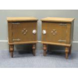 A pair bedside table with turned front legs on moulded relief decoration, 54 x 42 x 34.5cm, together