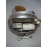 A silver table cigarette box, together with 2 silver pocket cigarette cases, a silver powder