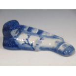 A blue and white ceramic flatback bird, 22cm