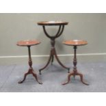 A mahogany dish topped tripod table converted from a globe stand 73 x 46cm together with two small