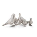 5 silver plated cast models of birds,