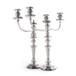 A pair of George III silver candlesticks with later silver plated branches,