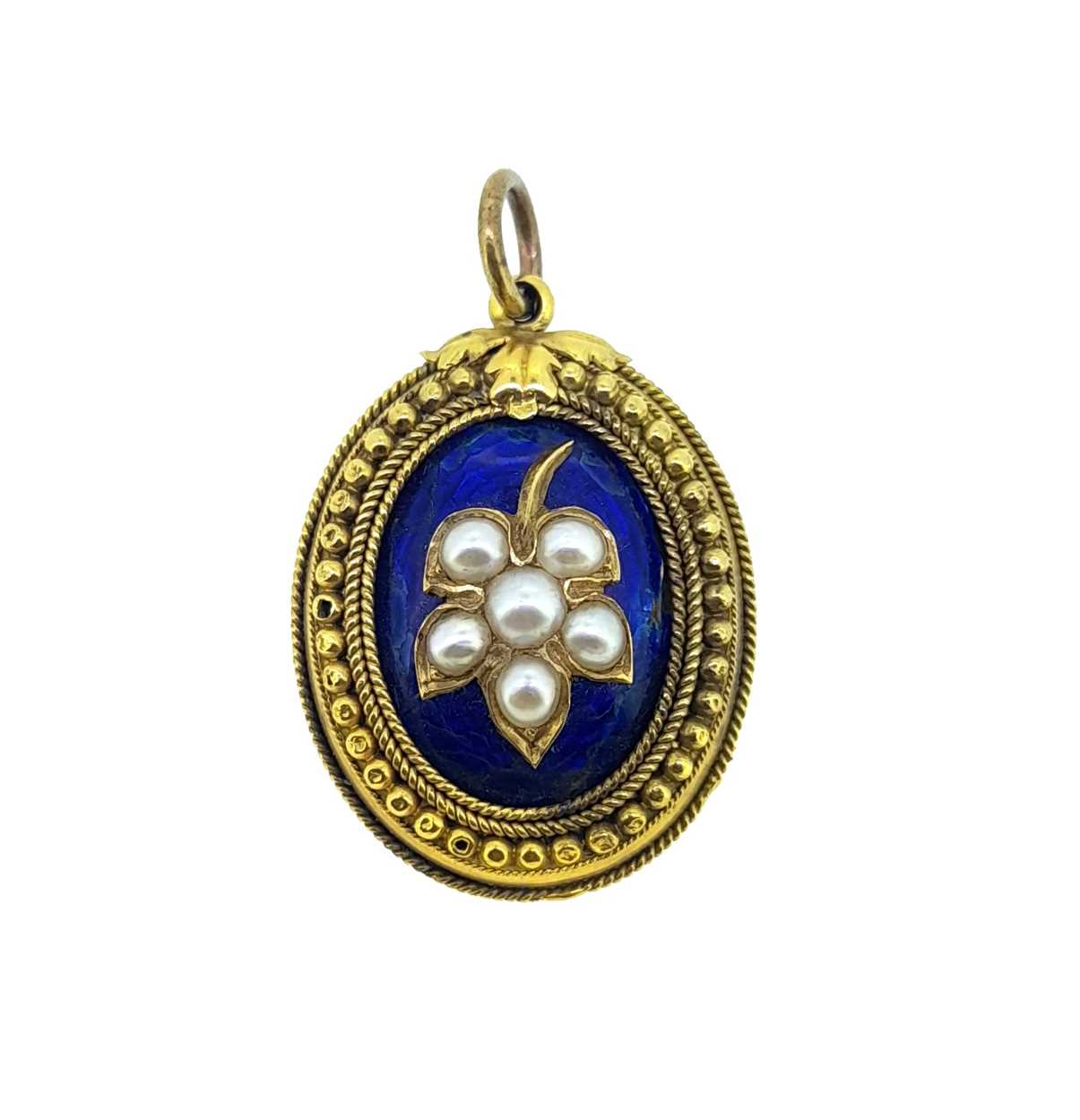 An enamel and pearl memorial pendant,