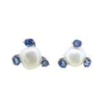 A pair of pearl and sapphire ear studs,