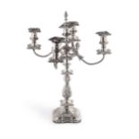A 19th century silver plated 5 light candelabra,