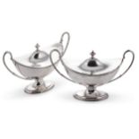 A pair of George III 18th century silver sauce tureens and covers,