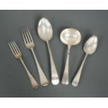 A 24 piece set of George III 18th century silver flatware with 44 later additions,