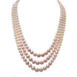 A three row cultured freshwater pearl necklace together with a matching bracelet,