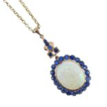 An opal and sapphire cluster pendant and chain,