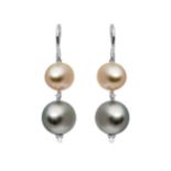 A pair of south sea Tahitian and Indonesian pearl ear pendants,