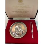 'The Churchill Centenary Picture Medal' a silver box-medal (diameter 77mm), housing a complete set
