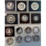 Turks & Caicos Islands, 14 Elizabeth II commemorative silver coins, including 25 Crowns coin 1977,