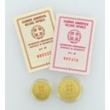 Two 1981 Greek gold proof coins, 5000 drachmai and 2500 drachmai, gold content 900/1000, total