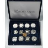 The World at War, 12 proof type coins and medallions circa 1994, encapsulated, some in silver,