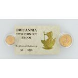 Royal Mint 1988 UK Britannia Two Coin Gold Proof set, with a £25 (1/4 ounce) and £10 (1/10 ounce)