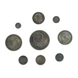 Edward VII group of 9 silver coins all 1902, Crown to one penny, dark patination with fine