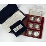 Cayman Islands 1977 Silver Queens Collection with five $25 silver coins and one $50 coin, case