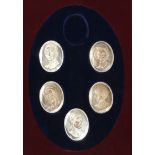 John Pinches silver oval cameo medallions Royal Family, cased (5, one lacking)