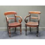A pair of 19th century mahogany bar back armchairs with dished seats together with a single