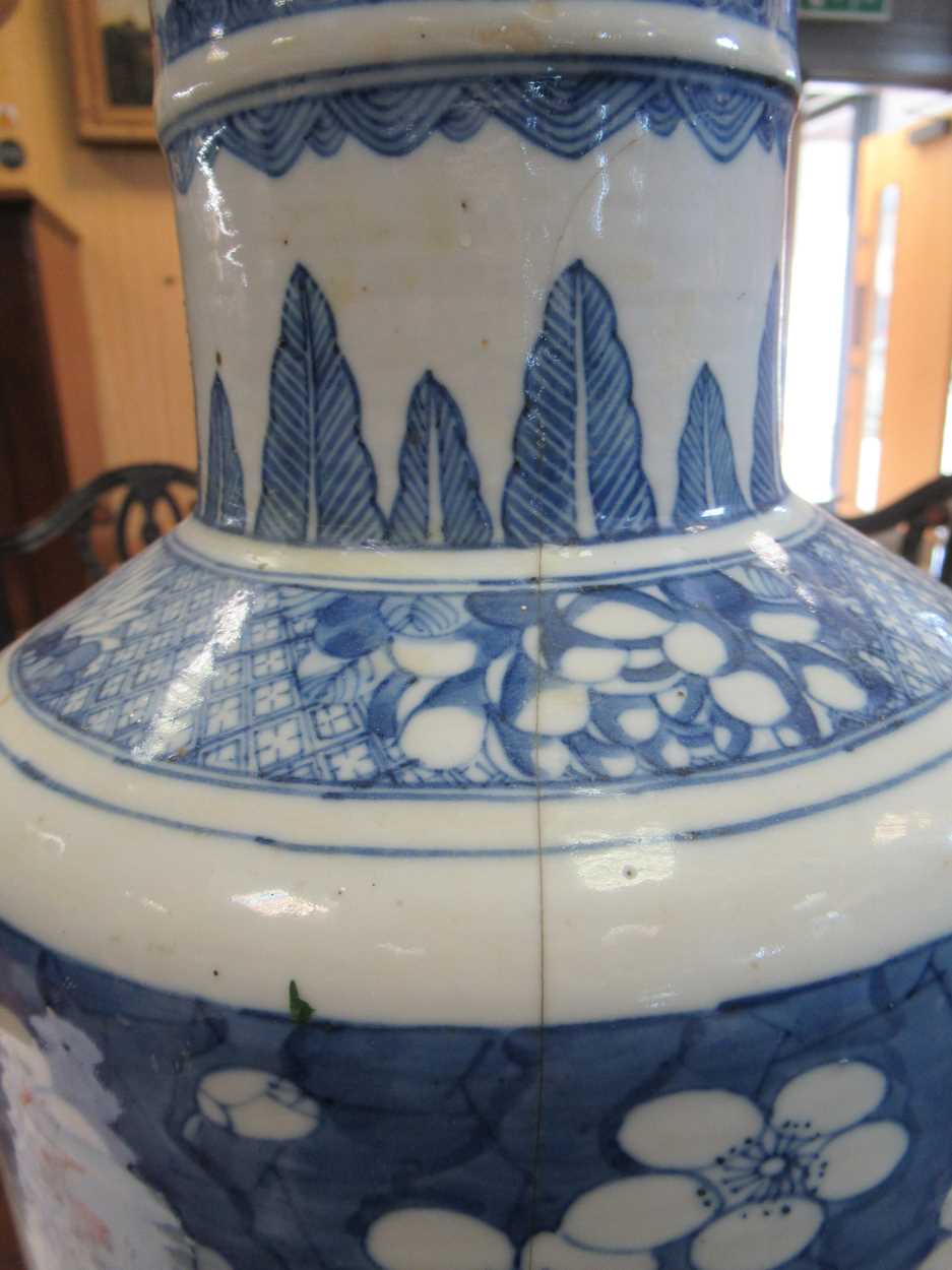 A Chinese blue and white rouleau vase (damaged)Marking and staining to the exterior with some - Image 16 of 18