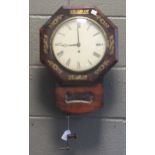 A 19th century rosewood and brass inlaid drop dial fusee wall timepiece