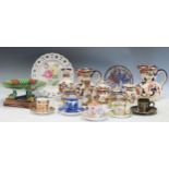 Collection of decorative china and glass including Noritake ware, majolica tazza etc
