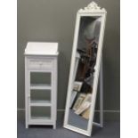 A white painted side cabinet with a single drawer above a glazed door 120 x 46 x 34cm, and a white