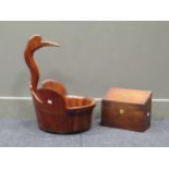 A 19th century mahogany desk box, together with a wash bucket with crane head and neck handle (2)