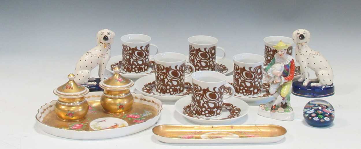 A quantity of mixed ceramics to include a pair of small Staffordshire dogs, a gilt and painted